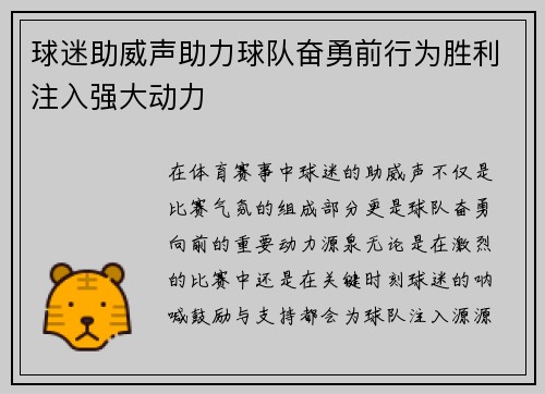 球迷助威声助力球队奋勇前行为胜利注入强大动力