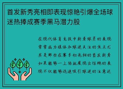 首发新秀亮相即表现惊艳引爆全场球迷热捧成赛季黑马潜力股